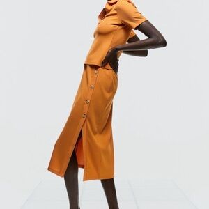 H&M Orange Fitted Polo Button Down Shirt & skirt